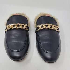 Steve Madden size 8 Raam fur Mule Klaire Leather Slide Slippers Gold Black flats